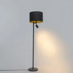 QAZQA Stehlampe schwarz mit goldener Innenseite und Leselampe - Jelena -Stehlampen Verkaufsladen 3349 105566 12