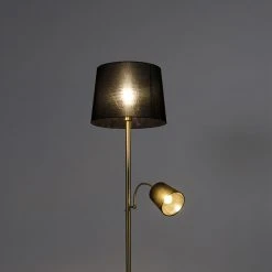 QAZQA Klassische Stehlampe Gold Stoffschirm Schwarz mit Leselampe - Retro -Stehlampen Verkaufsladen 3368 103239 12