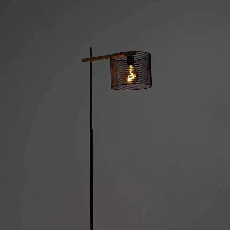 QAZQA Industrielle Stehlampe schwarz - Drum Mesh 14 QAZQA Industrielle Stehlampe schwarz - Drum Mesh – Bild 12