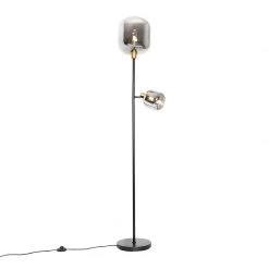 QAZQA Vloerlamp zwart met goud met smoke glas 2-lichts - Zuzanna -Stehlampen Verkaufsladen 3457 105508 7