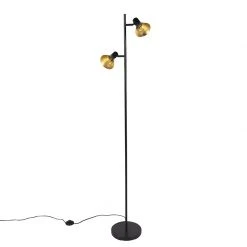 QAZQA Moderne Stehleuchte schwarz mit 2 goldenen Lichtern - Magno -Stehlampen Verkaufsladen 3665 99076 14
