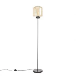 QAZQA Design Stehleuchte schwarz mit Braunglas - Qara -Stehlampen Verkaufsladen 3667 102196 13