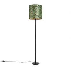 QAZQA Schwarze Stehlampe mit Veloursschirm Pfauengold 40 cm - Simplo