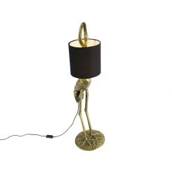 QAZQA Vintage Stehlampe Messing Stoffschirm schwarz - Kranichvogel -Stehlampen Verkaufsladen 3699 103810 8