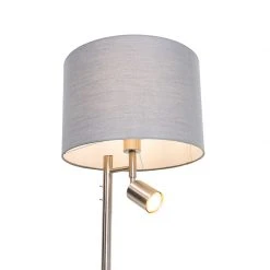 QAZQA Stehlampe Stahl mit Schirm grau und Leselampe - Jelena -Stehlampen Verkaufsladen 3708 105568 2