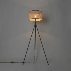 QAZQA Ländliches Stehlampen-Stativ schwarz mit Rattan-Schirm - Kata -Stehlampen Verkaufsladen 3743 103454 11