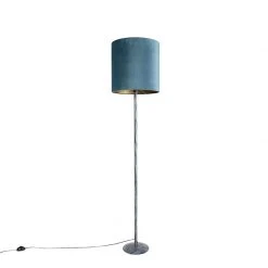 QAZQA Stehlampe antik grau Veloursschirm blau 40 cm - Simplo -Stehlampen Verkaufsladen 3847 98113 8