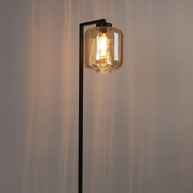 QAZQA Design Stehleuchte schwarz mit Braunglas - Qara 17 QAZQA Design Stehleuchte schwarz mit Braunglas - Qara – Bild 15