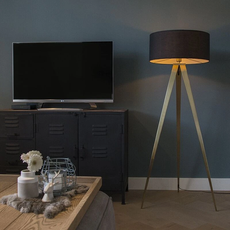 QAZQA Moderne Stehleuchte Messing mit schwarzem Schirm - Ilse 13 QAZQA Moderne Stehleuchte Messing mit schwarzem Schirm - Ilse – Bild 11