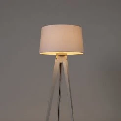 QAZQA Modernes Stehlampenstativ weiß mit Leinenschirm weiß 45 cm - Tripod Classic -Stehlampen Verkaufsladen 3889 104117 9