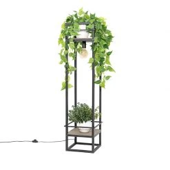 QAZQA Industriële vloerlamp zwart met hout - Cage Rack -Stehlampen Verkaufsladen 3930 105764 14
