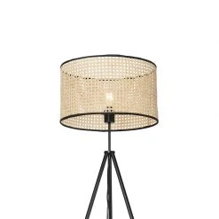 QAZQA Ländliches Stehlampen-Stativ schwarz mit Rattan-Schirm - Kata -Stehlampen Verkaufsladen 3986 103454 2