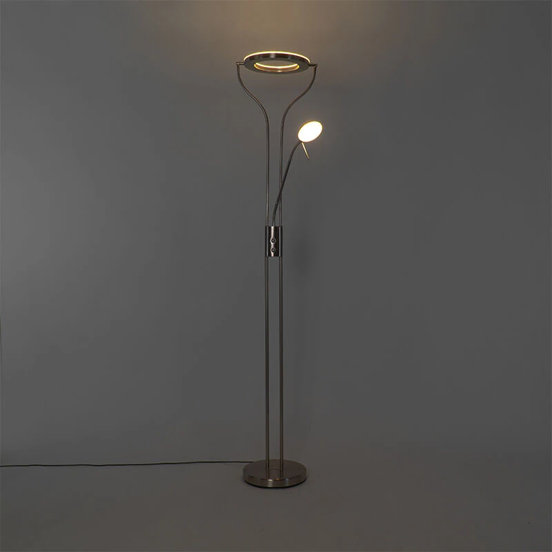 QAZQA Moderne Stehleuchte Stahl mit Lesearm inkl. LED und Dimmer - Divo 22 QAZQA Moderne Stehleuchte Stahl mit Lesearm inkl. LED und Dimmer - Divo – Bild 20