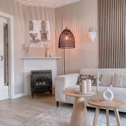 QAZQA Ländliche Stehlampe schwarz mit Rattan - Sam -Stehlampen Verkaufsladen 4049 103518 19