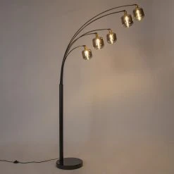 QAZQA Vloerlamp zwart met goud met smoke glas 5-lichts - Zuzanna -Stehlampen Verkaufsladen 4076 105506 13