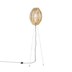 QAZQA Ländliches Stehlampenstativ Bambus mit Weiß - Canna Capsule