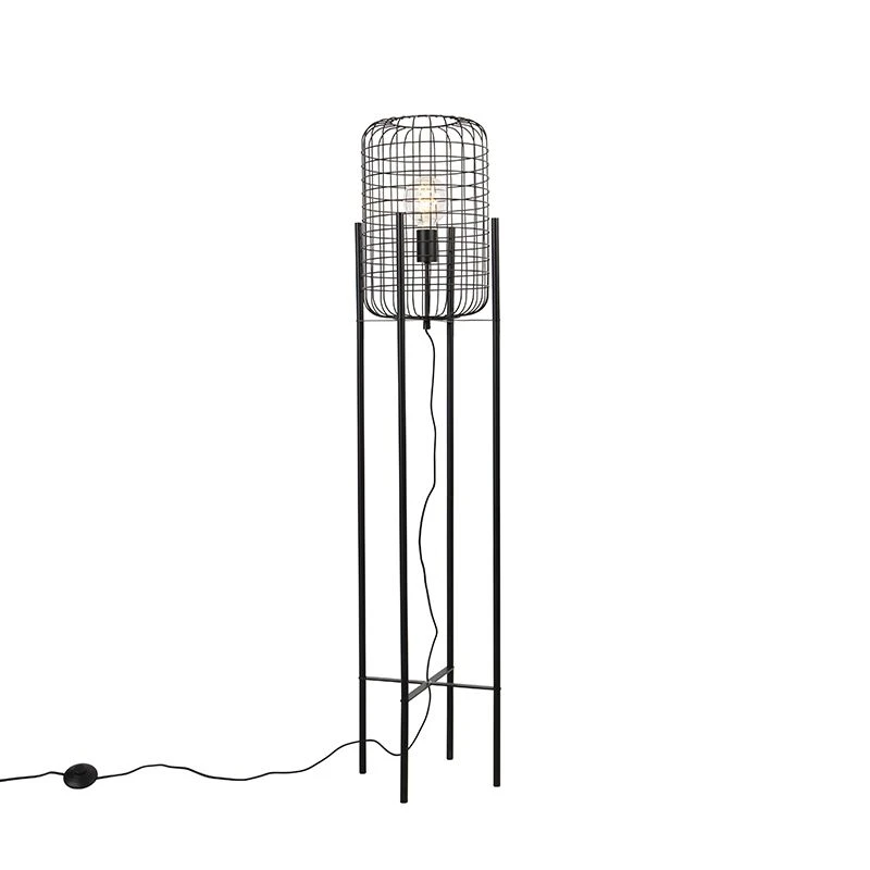 QAZQA Industrielle Stehlampe schwarz - Bliss Vefa 3 QAZQA Industrielle Stehlampe schwarz - Bliss Vefa