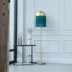 QAZQA Orientalische Stehlampe Gold mit grünen Fransen 30 cm - Fransen