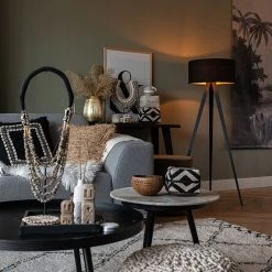 QAZQA Stehlampe schwarz mit schwarzem Schirm und goldener Innenseite - Ilse