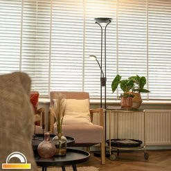 QAZQA Moderne Stehlampe schwarz mit Leselampe inkl. LED dunkel bis warm - Diva