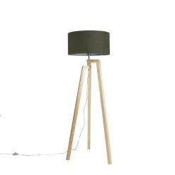 QAZQA Stehleuchte Stativ Holz mit Schirm 50 cm grün - Puros -Stehlampen Verkaufsladen 4345 94245 11