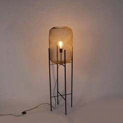 QAZQA Modernes Schwarz mit goldener Stehleuchte - Bliss Mesh -Stehlampen Verkaufsladen 4406 98921 14