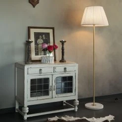 QAZQA Retro Stehleuchte Messing mit Plissee Schirm creme 45 cm - Kaso