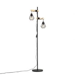 QAZQA Land Stehlampe schwarz mit Holz 2-Licht - Chon -Stehlampen Verkaufsladen 4519 103237 9