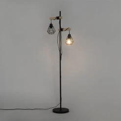 QAZQA Land Stehlampe schwarz mit Holz 2-Licht - Chon -Stehlampen Verkaufsladen 4581 103237 14