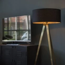 QAZQA Moderne Stehleuchte Messing mit schwarzem Schirm - Ilse 25 QAZQA Moderne Stehleuchte Messing mit schwarzem Schirm - Ilse -Stehlampen Verkaufsladen 4617 93702 11