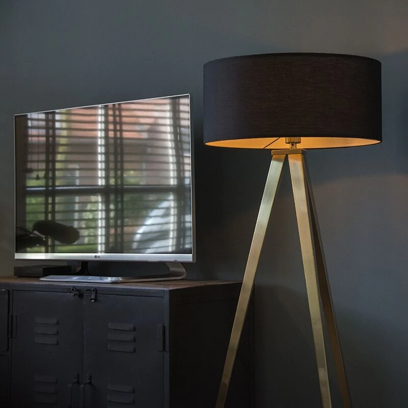 QAZQA Moderne Stehleuchte Messing mit schwarzem Schirm - Ilse 14 QAZQA Moderne Stehleuchte Messing mit schwarzem Schirm - Ilse – Bild 12