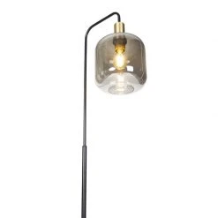 QAZQA Design Stehlampe schwarz mit gold mit Rauchglas - Zuzanna -Stehlampen Verkaufsladen 4676 104560 9