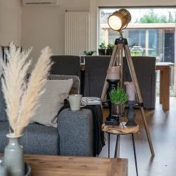 QAZQA Smart vloerlamp tripod hout met studiospot incl. Wifi B35 - Braha -Stehlampen Verkaufsladen 4721 106190 22