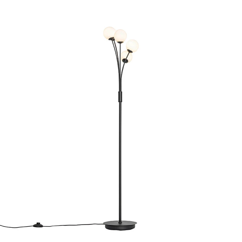 QAZQA Moderne Stehlampe schwarz mit Opalglas 5-flammig - Athens 10 QAZQA Moderne Stehlampe schwarz mit Opalglas 5-flammig - Athens – Bild 8