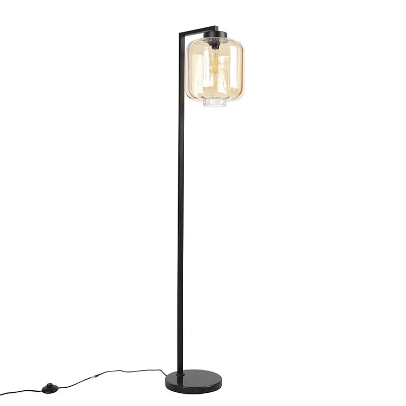 QAZQA Design Stehleuchte schwarz mit Braunglas - Qara 18 QAZQA Design Stehleuchte schwarz mit Braunglas - Qara – Bild 16