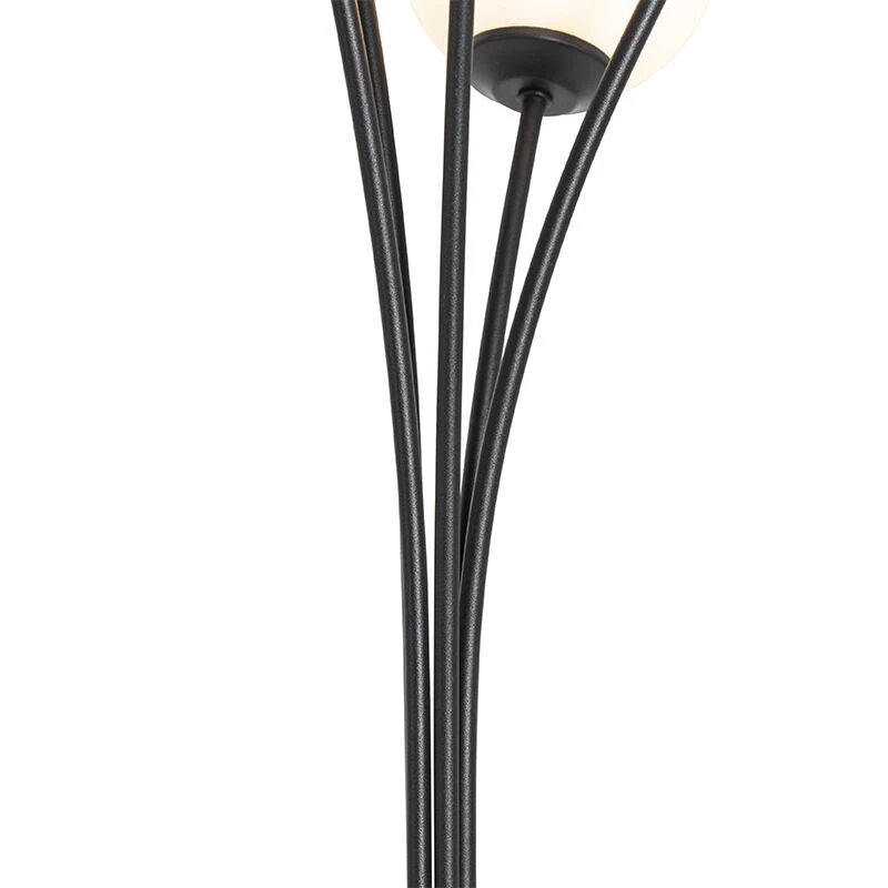 QAZQA Moderne Stehlampe schwarz mit Opalglas 5-flammig - Athens 8 QAZQA Moderne Stehlampe schwarz mit Opalglas 5-flammig - Athens – Bild 6