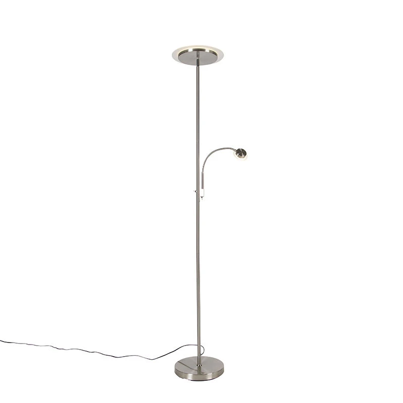 QAZQA Moderne vloerlamp staal incl. LED met leesarm - Chala 3 QAZQA Moderne vloerlamp staal incl. LED met leesarm - Chala