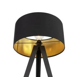 QAZQA Stehlampe schwarz mit schwarzem Schirm und goldener Innenseite - Ilse -Stehlampen Verkaufsladen 4956 102214 8