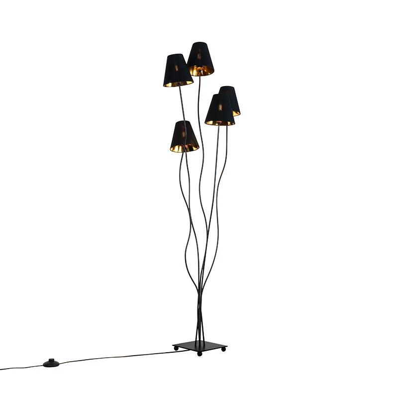 QAZQA Design Stehlampe schwarz mit gold 5-flammig - Melis 16 QAZQA Design Stehlampe schwarz mit gold 5-flammig - Melis – Bild 14