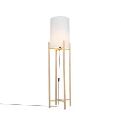 QAZQA Land Stehlampe Holz mit weißem Schirm - Lengi