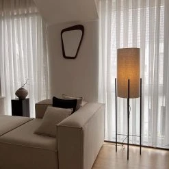 QAZQA Design Stehleuchte schwarz mit Leinenschirm grau - Rich -Stehlampen Verkaufsladen 5079 103283 12