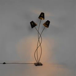 QAZQA Design Stehlampe schwarz mit gold 3-flammig - Melis -Stehlampen Verkaufsladen 5129 103870 15