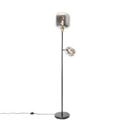 QAZQA Vloerlamp zwart met goud met smoke glas 2-lichts - Zuzanna