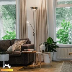 QAZQA Stehleuchte Stahl mit Leselampe inkl. LED und Dimmer - Diva