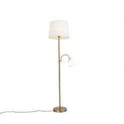 QAZQA Klassische Stehlampe bronzefarbener Stoffschirm weiß mit Leselampe - Retro -Stehlampen Verkaufsladen 5255 103240 5