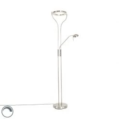 QAZQA Moderne Stehleuchte Stahl mit Lesearm inkl. LED und Dimmer - Divo