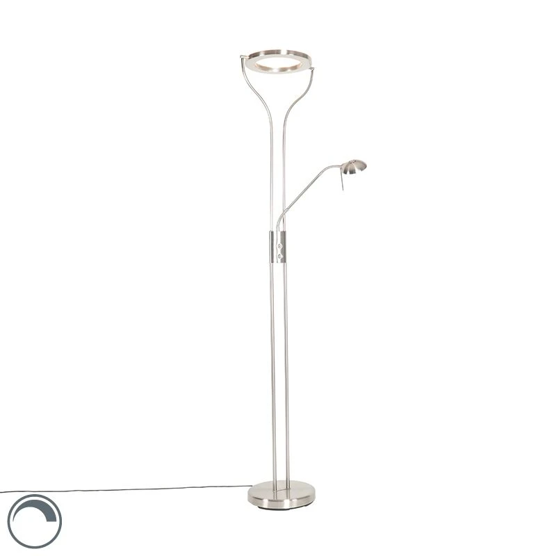 QAZQA Moderne Stehleuchte Stahl mit Lesearm inkl. LED und Dimmer - Divo 3 QAZQA Moderne Stehleuchte Stahl mit Lesearm inkl. LED und Dimmer - Divo