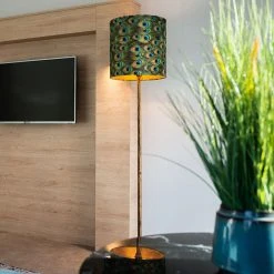 QAZQA Vintage Stehleuchte Gold mit Pfauenschirm 40 cm - Simplo