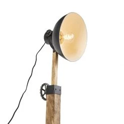 QAZQA Industriestehlampe schwarz mit Mangoholz - Mangos -Stehlampen Verkaufsladen 5394 98830 10