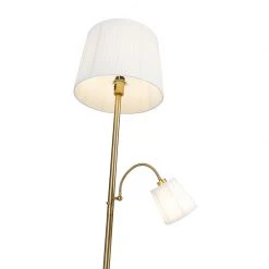QAZQA Klassische Stehlampe bronzefarbener Stoffschirm weiß mit Leselampe - Retro -Stehlampen Verkaufsladen 5404 103240 10
